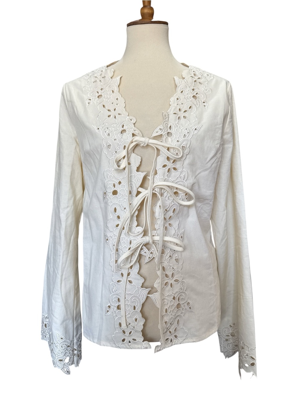 Women's White Eyelet Tie-Front Blouse